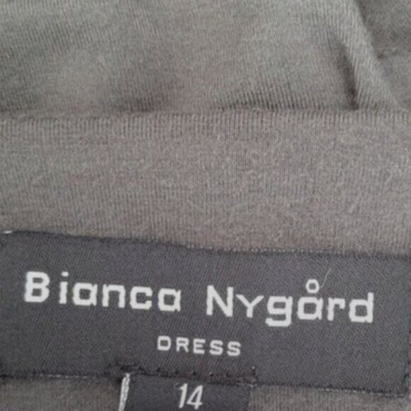 BIANCA NYGÅRD / Soft Bodycon Midi Dress Ruched Stretch Olive Green Sz 14 - Picture 8 of 9